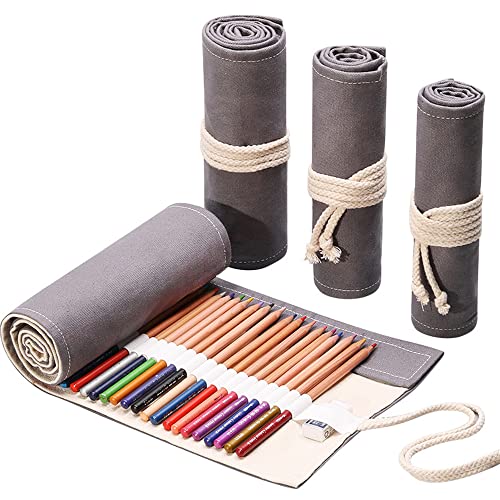 DIYOMR 24/36/72 Slots Pencil Wrap Pencil Rolls, Artist Colored Pencils Roll Up Bag Short Brushes Pouch Case Pencils Organizer for Drawing Coloring and Sketching (Grey, 72slots) - Image 1