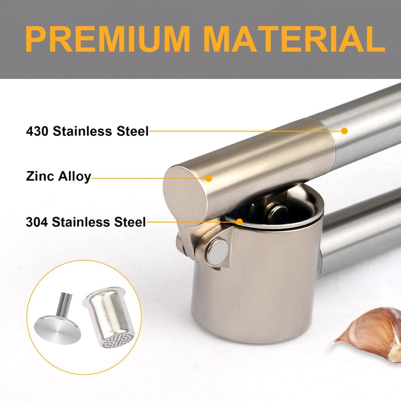 Roeene Garlic Press, 304 Stainless Steel Garlic Mincer & Crusher, Heavy Duty, Easy Squeeze, Rust Proof, Easy Clean - Image 2