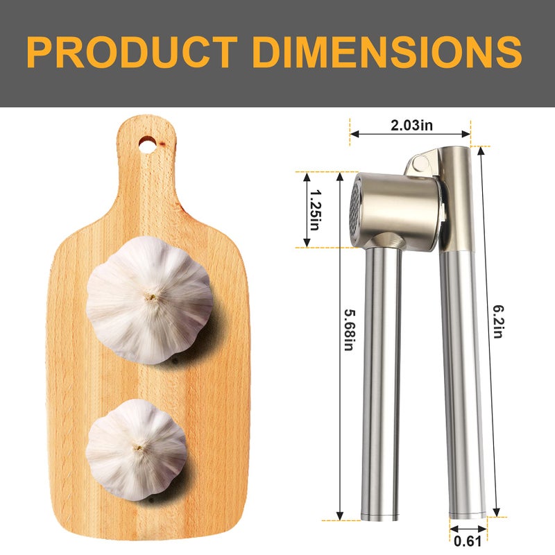 Roeene Garlic Press, 304 Stainless Steel Garlic Mincer & Crusher, Heavy Duty, Easy Squeeze, Rust Proof, Easy Clean - Image 3