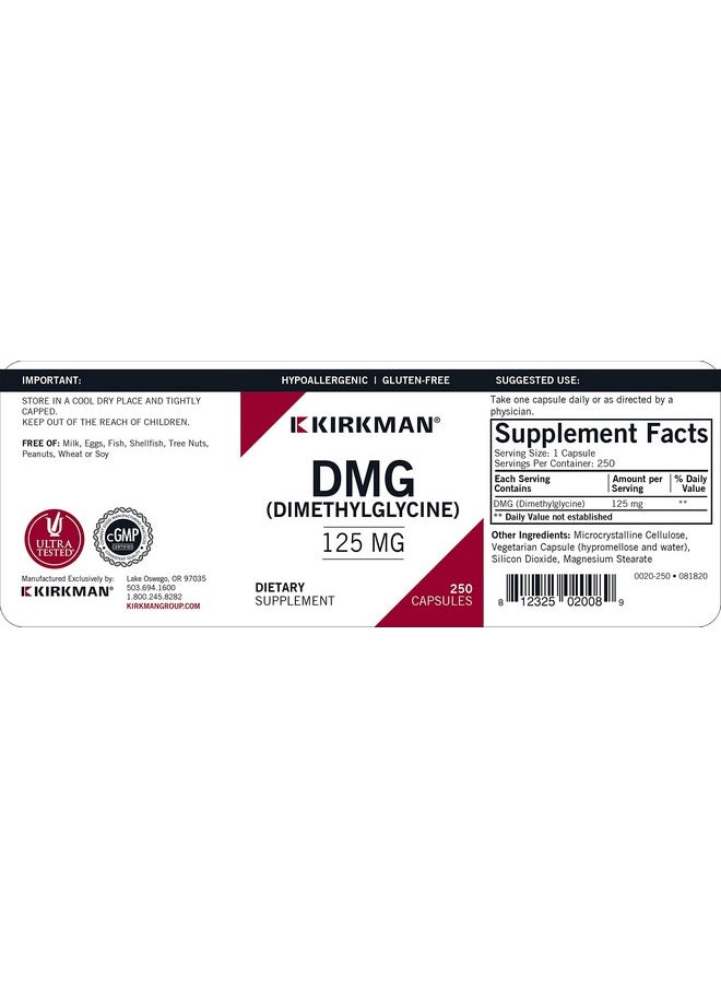 Dmg (Dimethylglycine) 125 Mg Hypoallergenic 250 Vegetarian Capsules