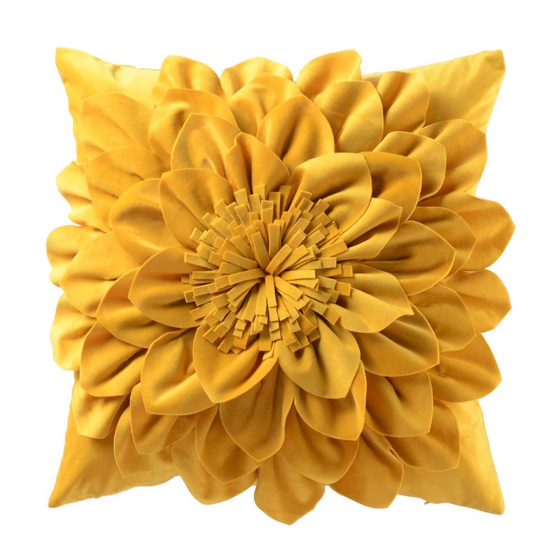 OiseauVoler Decorative 3D Flower Throw Pillow Covers Soft Velvet Handmade Pillowcases Cushion Covers for Couch Bed Living Room Home Decor 18x18 Inch Yellow - Image 1