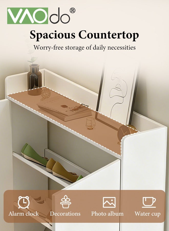 فاو دو خزانة أحذية رفيعة، خزانة تخزين أحذية بثلاثة أرفف مع سطح تخزين مفتوح، خزانة أحذية بأبواب، منظم أحذية قائم بذاته أبيض 82.5*20*80 سم - Image 2