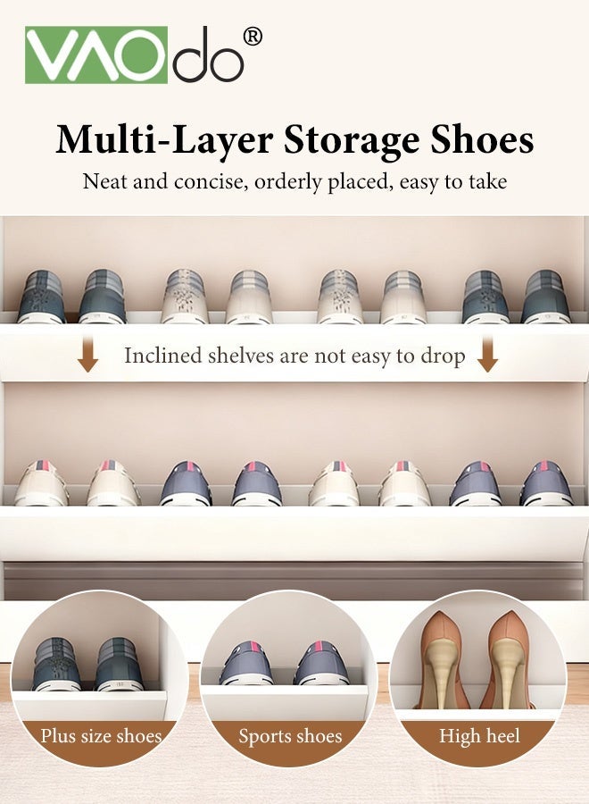 فاو دو خزانة أحذية رفيعة، خزانة تخزين أحذية بثلاثة أرفف مع سطح تخزين مفتوح، خزانة أحذية بأبواب، منظم أحذية قائم بذاته أبيض 82.5*20*80 سم - Image 5