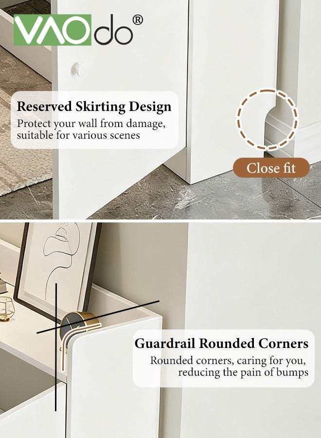 فاو دو خزانة أحذية رفيعة، خزانة تخزين أحذية بثلاثة أرفف مع سطح تخزين مفتوح، خزانة أحذية بأبواب، منظم أحذية قائم بذاته أبيض 82.5*20*80 سم - Image 3