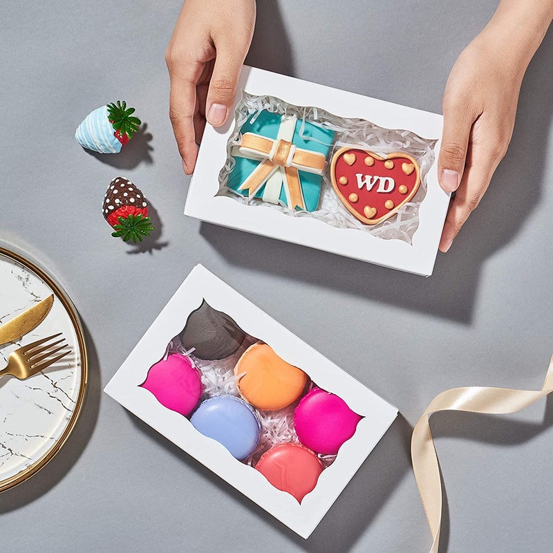 BAKEFY 20 pieceWhite 6x3 x2 Inch Cookie Boxes White Bakery Boxes with Window Pastry Boxes Dessert Boxes for Candy Chocolate Strawberries Cakes Muffins Donuts and Party Favor - Image 3