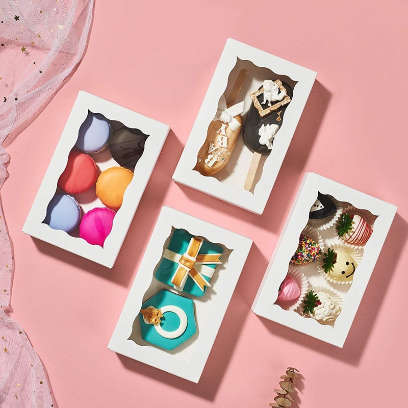 BAKEFY 20 pieceWhite 6x3 x2 Inch Cookie Boxes White Bakery Boxes with Window Pastry Boxes Dessert Boxes for Candy Chocolate Strawberries Cakes Muffins Donuts and Party Favor - Image 4