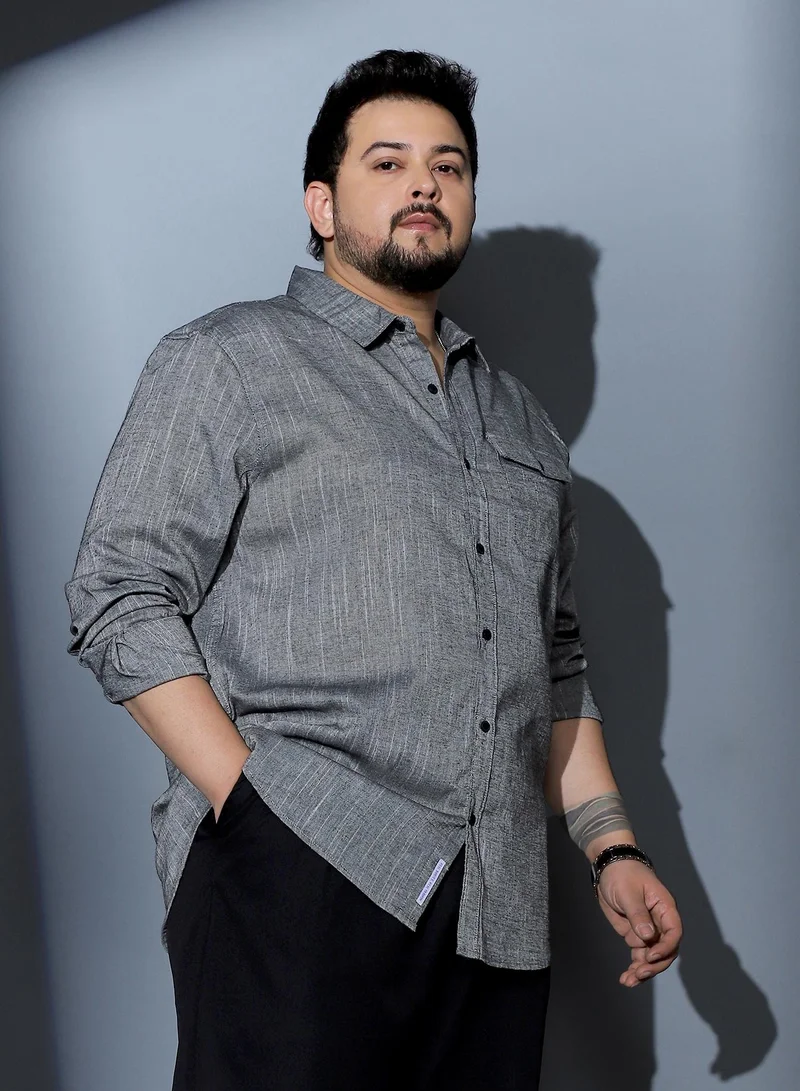 Instafab Plus  Instafab Plus Men Thread-Jacquard Shirt | Spread Collar , Long Cuffed Sleeves | Button Closure , Curved Hem | Abstract Jacquard Material | Woven Fabric For Casual & Daily Wear | Charcoal Grey for Men | Best Price UAE