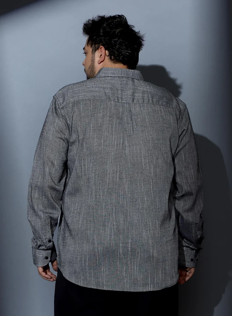 Instafab Plus  Instafab Plus Men Thread-Jacquard Shirt | Spread Collar , Long Cuffed Sleeves | Button Closure , Curved Hem | Abstract Jacquard Material | Woven Fabric For Casual & Daily Wear | Charcoal Grey for Men | Best Price UAE