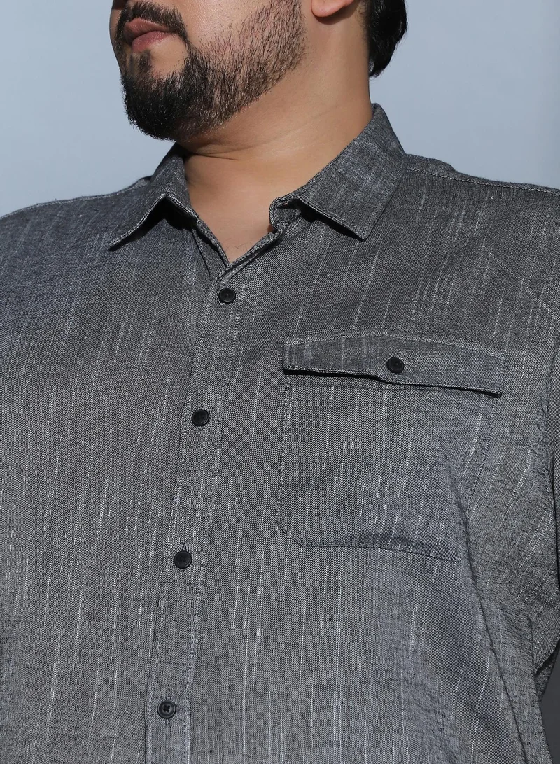 Instafab Plus  Instafab Plus Men Thread-Jacquard Shirt | Spread Collar , Long Cuffed Sleeves | Button Closure , Curved Hem | Abstract Jacquard Material | Woven Fabric For Casual & Daily Wear | Charcoal Grey for Men | Best Price UAE