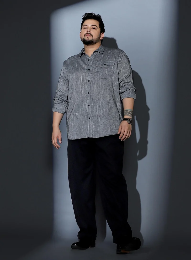Instafab Plus  Instafab Plus Men Thread-Jacquard Shirt | Spread Collar , Long Cuffed Sleeves | Button Closure , Curved Hem | Abstract Jacquard Material | Woven Fabric For Casual & Daily Wear | Charcoal Grey for Men | Best Price UAE
