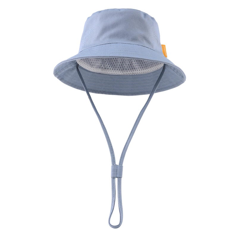JANGANNSA Cotton Baby Sun Hat Infant Toddler Boys Girls Bucket Hats Summer Sun Protection Kids Beach Caps(Haze Blue+Khaki,46cm) - Image 2