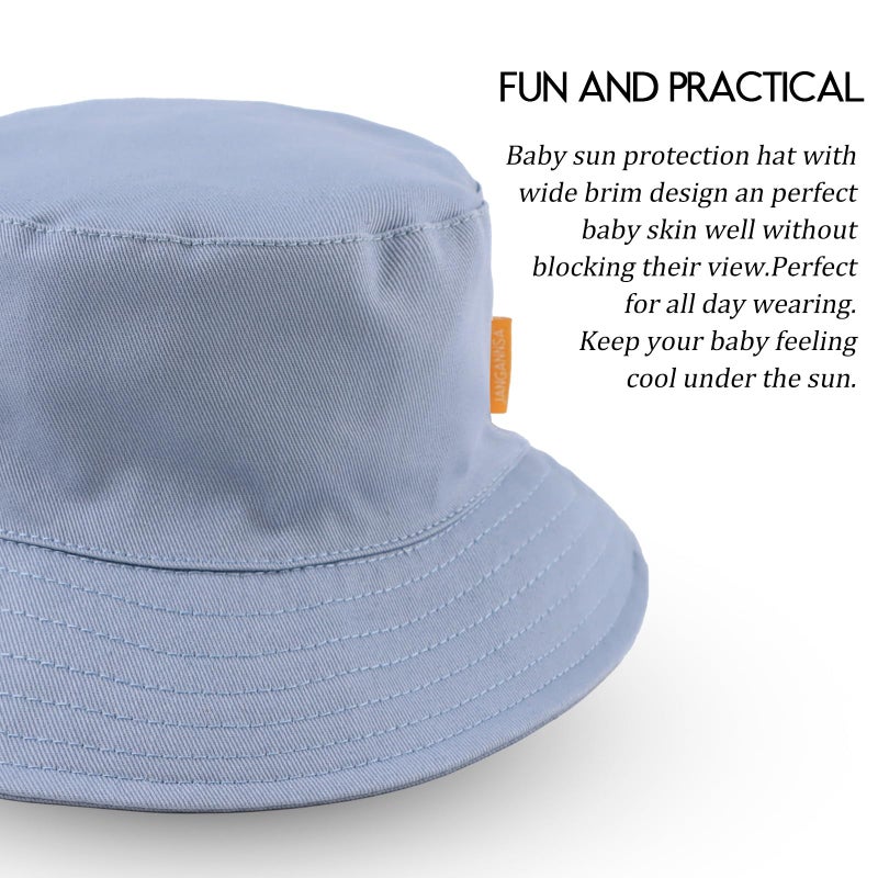 JANGANNSA Cotton Baby Sun Hat Infant Toddler Boys Girls Bucket Hats Summer Sun Protection Kids Beach Caps(Haze Blue+Khaki,46cm) - Image 4