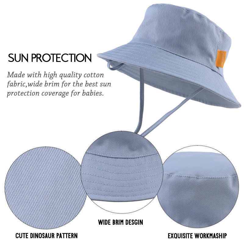 JANGANNSA Cotton Baby Sun Hat Infant Toddler Boys Girls Bucket Hats Summer Sun Protection Kids Beach Caps(Haze Blue+Khaki,46cm) - Image 5