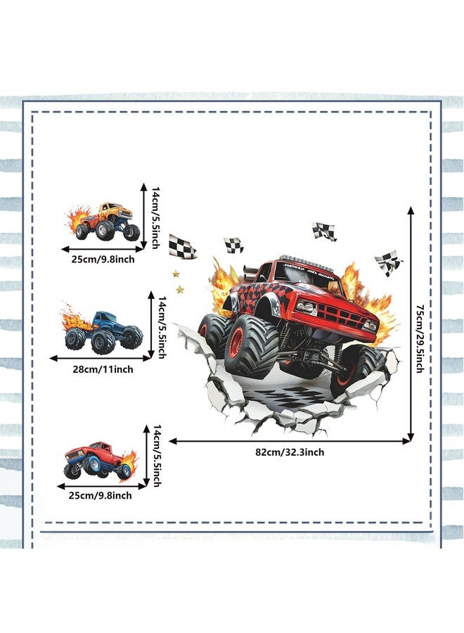 MEFOSS 3D Racing Cars Wall Decals Break Through Trucks Wall Stickers Boys Bedroom Kids Room Playroom Wall Decor - Image 3