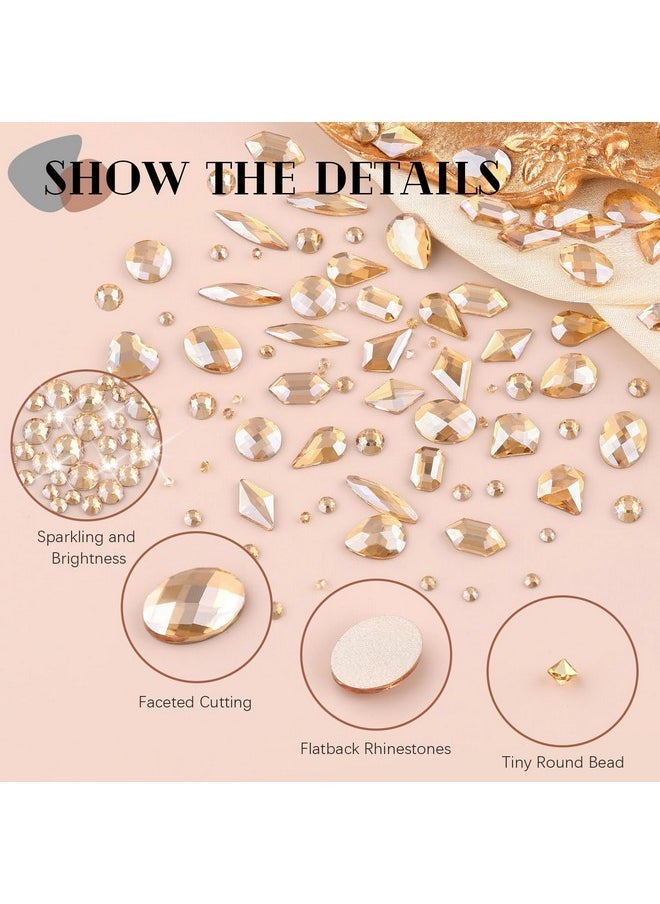 BELLEBOOST 2630Pcs Champagne Gold Glass Nail Rhinestones 120Pcs Multi Shapes Flatback Gems Crystal+2510Pcs 1.5-4Mm Round Beads, Manicure Diomand Jewelry Gemstones For Nail Design Makeup Acrylic Nails Decoration  - Image 3