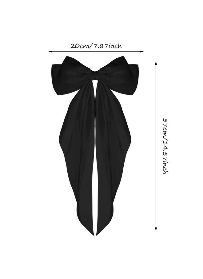 WLLHYF - Big Bow Barrettes 2 Pieces Soft Silky Satin Hair Clip Long Tail French Ribbon Hair Pins Metal Bowknot Clips 90'S Accessories For Party Valentine'S Day Women Girl (Black+Beige) - Image 1