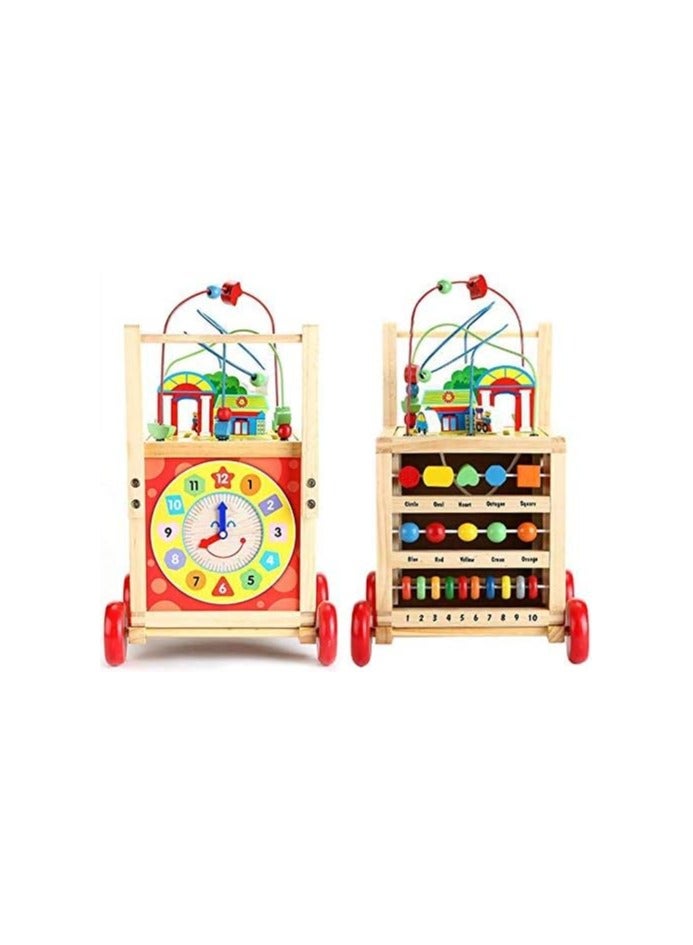 Wooden Baby Walker with Puzzle Toy Storage Box – Multi-Functional Toddler Activity Walker, 4-Sided Bead Maze, Early Learning Educational Toy for Kids, Durable Wooden Frame, Non-Slip Wheels - Image 2