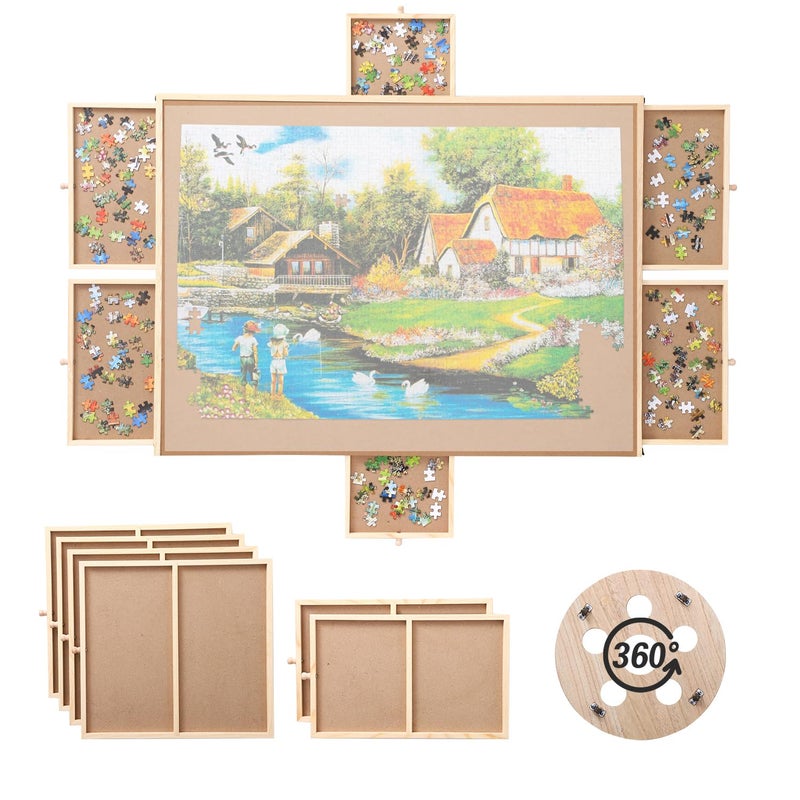SNAIL لوحة ألغاز دوارة من سنيل، طاولة ألغاز محمولة مع درج تخزين للبالغين 34x26، طاولة ألغاز خشبية بحجم عملاق لـ 1500 قطعة ألغاز - Image 3