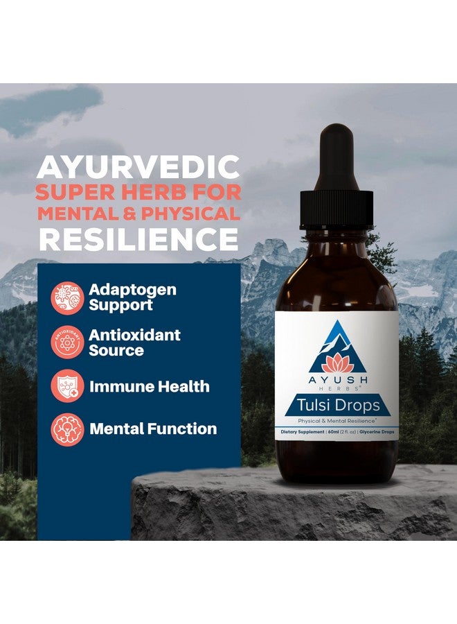 Ayush Herbs Tulsi Drops - Alcohol-Free Tulsi Drops, Holy Basil Gylcerite, Natural Immune-Support Drops for Kids & Adults, Calm & Focus Booster - 2 Fl Oz (80 Servings) - Image 2