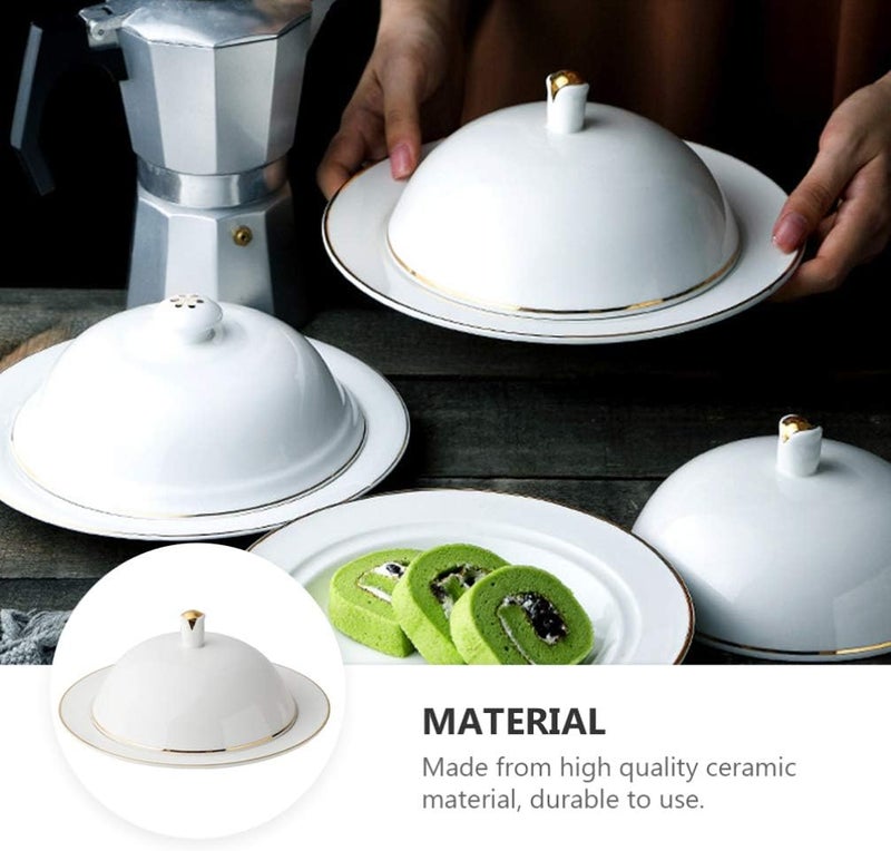 DOITOOL 8 Inch Ceramic Serving Platter with Lid White Porcelain Dinner Platters Ceramic Dessert Plate with Lid Fruit Salad Plate Cake Plate Appetizer Serving Plate for Food Steak Pasta Sushi Dinner Party - Image 4