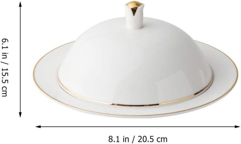 DOITOOL 8 Inch Ceramic Serving Platter with Lid White Porcelain Dinner Platters Ceramic Dessert Plate with Lid Fruit Salad Plate Cake Plate Appetizer Serving Plate for Food Steak Pasta Sushi Dinner Party - Image 3