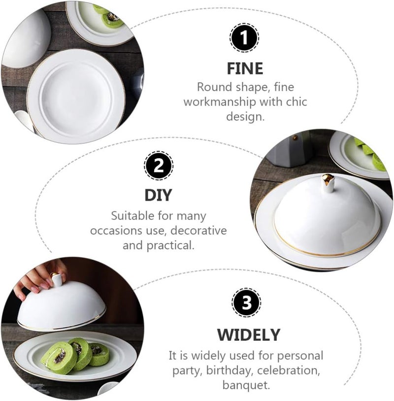 DOITOOL 8 Inch Ceramic Serving Platter with Lid White Porcelain Dinner Platters Ceramic Dessert Plate with Lid Fruit Salad Plate Cake Plate Appetizer Serving Plate for Food Steak Pasta Sushi Dinner Party - Image 5
