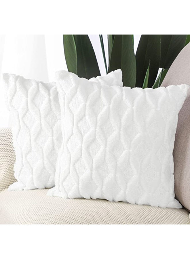 غطاءي وسائد أملس أبيض بتصميم معين 45x45 سم, أغطية مخملية مع سحاب مخفي لديكور غرف النوم الفاخر