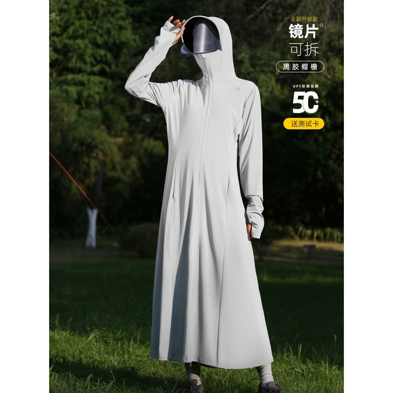 Long black rubber sunscreen suit for women's summer ultraviolet protection 2026 new ice silk breathable thin smock full-body sunscreen suit