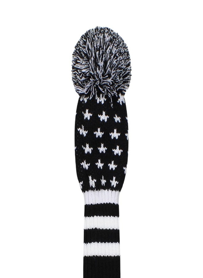 Scott Edward Mix and Match Knit Golf Club Covers with a Cute Pom Pom Set of 3 Driver Head Cover 1 Fairway Headcover 1 and Hybrid/UT Cover 1 The Best Color Combinations (Black Star Stripe) - Image 4