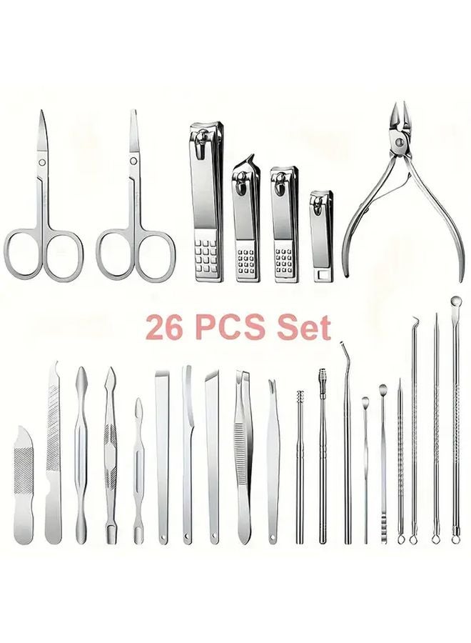 26 قطعة مجموعة أدوات العناية بالأظافر المحترفة للعناية باليدين والقدمين باللون الوردي من الفولاذ المقاوم للصدأ مع علبة معدنية - Image 4