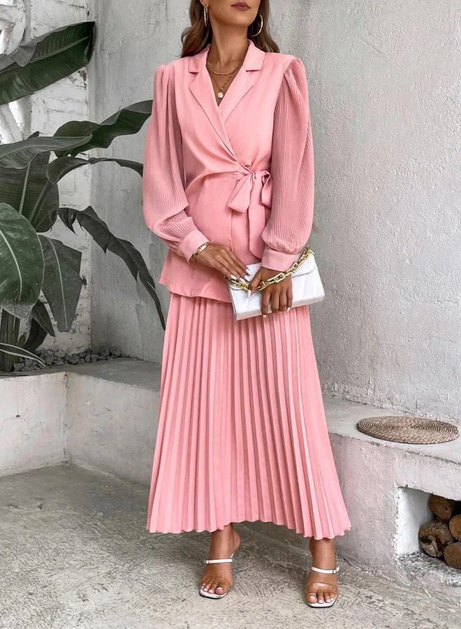 Take Two  Take Two Pink Wrap Blazer and Pleated Skirt Co-ords for Women | Best Price UAE