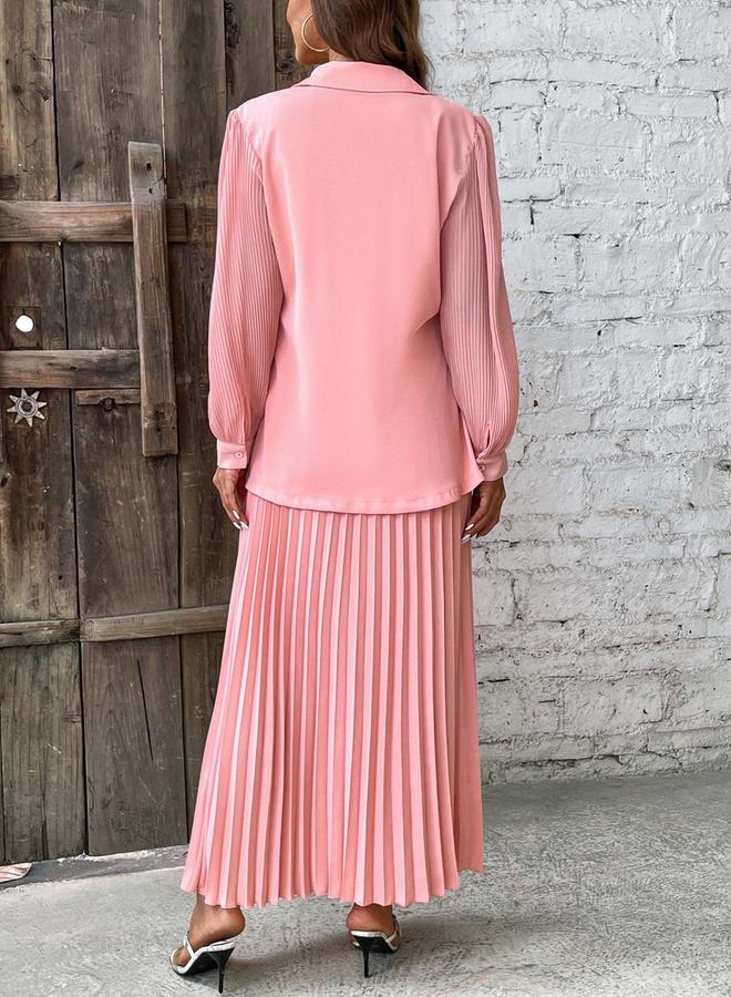 تايك تو طقم بليزر ملفوف وردي مع تنورة بكسرات - Image 2