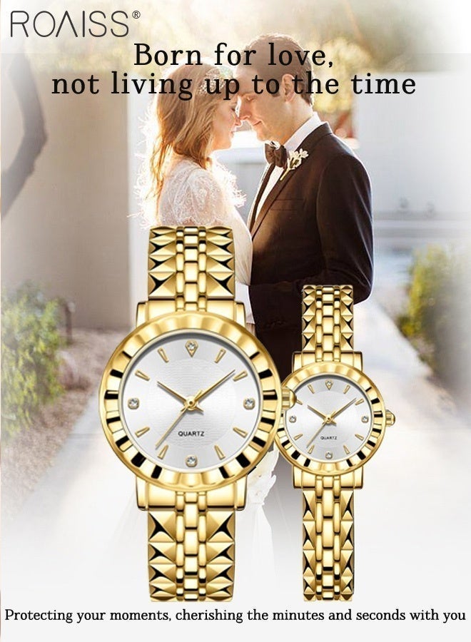 roaiss Light Luxury Quartz Couple Watch, Analog Display Round Dial with Zircon Decoration, Waterproof Classic Fashion Wristwatch, as Gift for Men and Women - Image 3