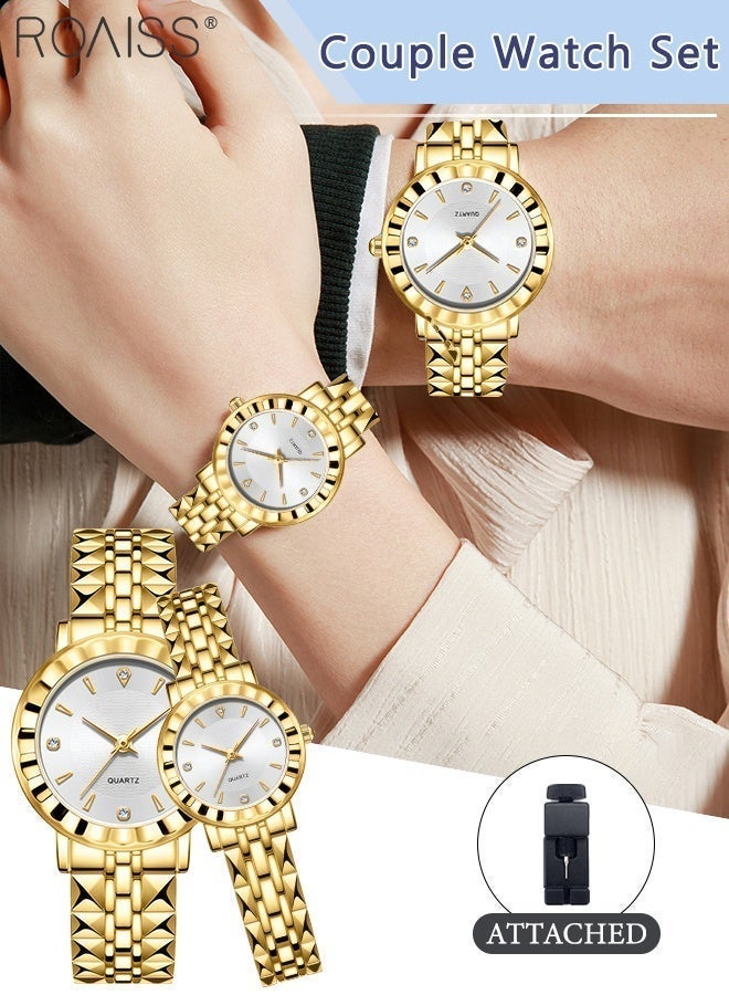 roaiss Light Luxury Quartz Couple Watch, Analog Display Round Dial with Zircon Decoration, Waterproof Classic Fashion Wristwatch, as Gift for Men and Women - Image 1