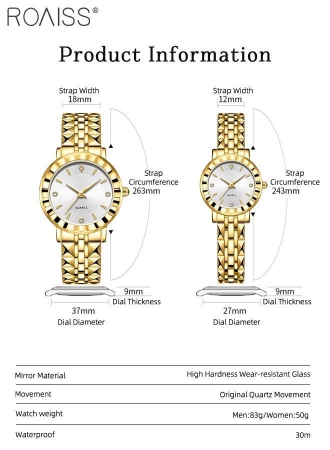 roaiss Light Luxury Quartz Couple Watch, Analog Display Round Dial with Zircon Decoration, Waterproof Classic Fashion Wristwatch, as Gift for Men and Women - Image 5