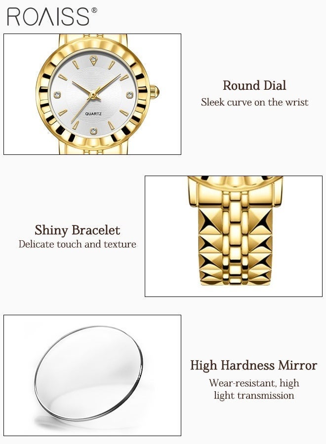 roaiss Light Luxury Quartz Couple Watch, Analog Display Round Dial with Zircon Decoration, Waterproof Classic Fashion Wristwatch, as Gift for Men and Women - Image 4