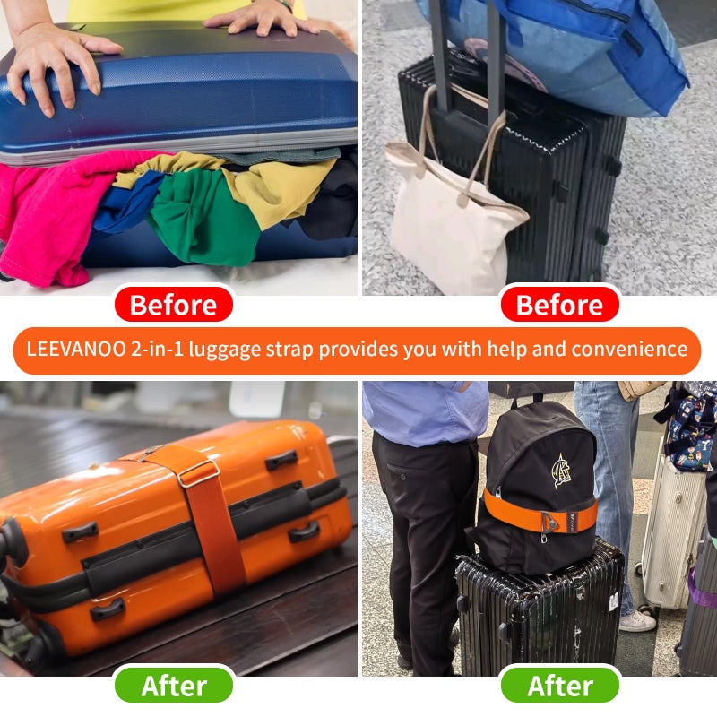 leevanoo Luggage Straps for Suitcases Add a Bag Luggage Strap,2-in-1 Travel Belt for Luggage Straps Travel Belt Over Handle for Carry On Bag Adjustable Suitcase Belts Airport Travel Accessories Orange - Image 3