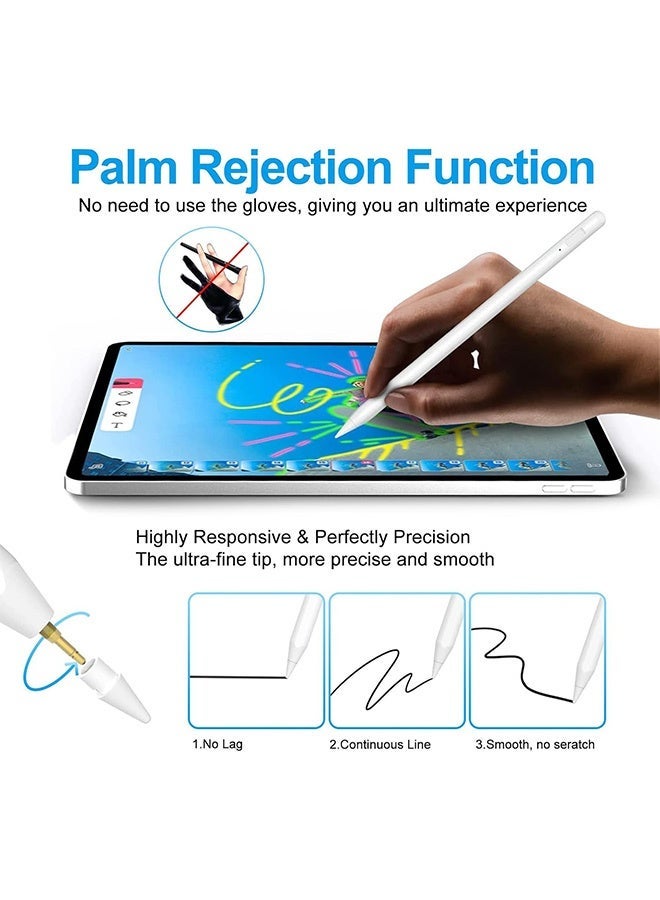 قلم لمس لأجهزة iPad، شحن سريع، خاصية منع اللمس العرضي، بلوتوث، قلم نشط لأجهزة iPad من الجيل الحادي عشر/العاشر/التاسع/الثامن/السابع/السادس، وiPad Pro مقاس 11/12.9 بوصة، وiPad Air الجديد 2025 مقاس 11 و13 بوصة (M3/2) من الجيل الخامس/الرابع/الثالث، وiPad mini من الجيل السادس/الخامس. - Image 3