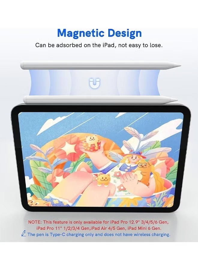 قلم لمس لأجهزة iPad، شحن سريع، خاصية منع اللمس العرضي، بلوتوث، قلم نشط لأجهزة iPad من الجيل الحادي عشر/العاشر/التاسع/الثامن/السابع/السادس، وiPad Pro مقاس 11/12.9 بوصة، وiPad Air الجديد 2025 مقاس 11 و13 بوصة (M3/2) من الجيل الخامس/الرابع/الثالث، وiPad mini من الجيل السادس/الخامس. - Image 4