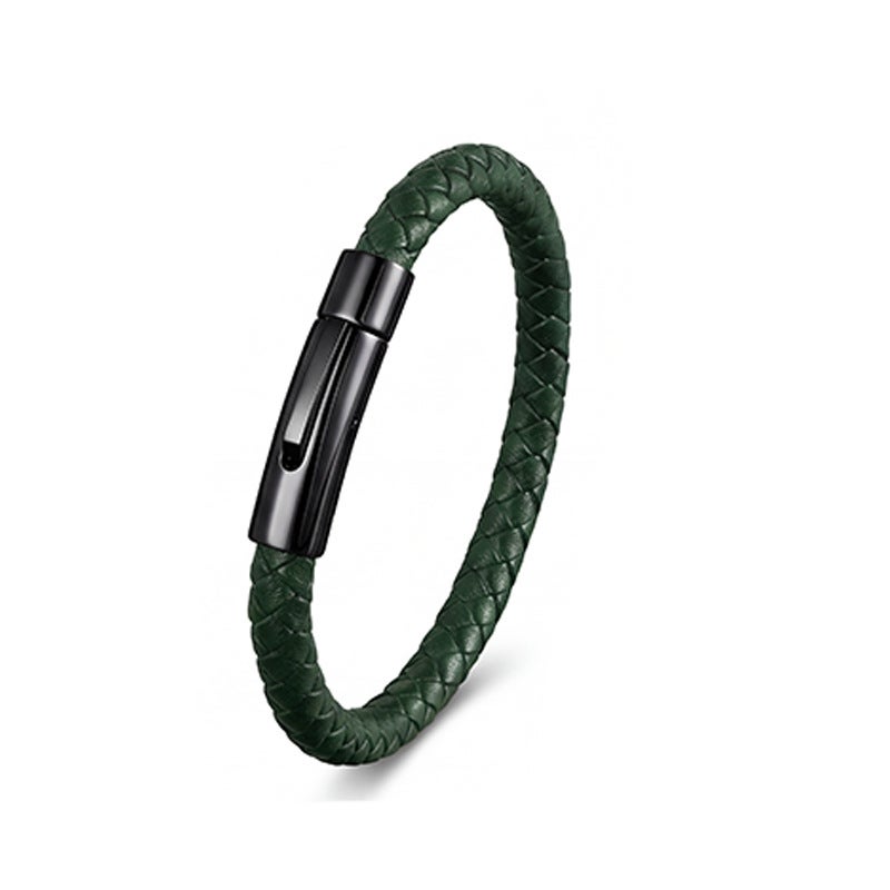 Amber European and American Best-Selling Leather Bracelets Stainless Steel Snap Men's Braided Leather Bracelets Wholesale Manufacturers - Image 1