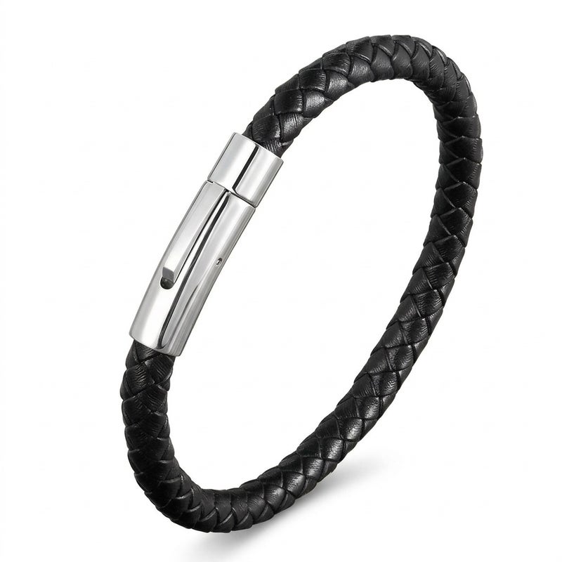 Amber European and American Best-Selling Leather Bracelets Stainless Steel Snap Men's Braided Leather Bracelets Wholesale Manufacturers - Image 2