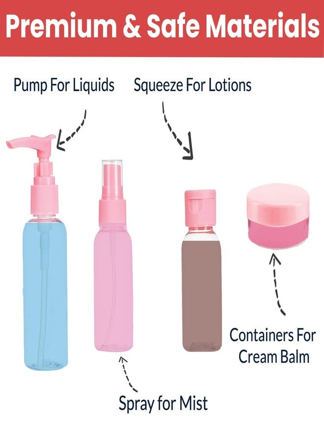 ROODILES Travel Bottles for Toiletries (6pcs) - Refillable Empty Mini Containers with Pouch (Pink Color) - Travelling Accessories & Essentials Kit Set for Shampoo, Cosmetics, and More - Image 5