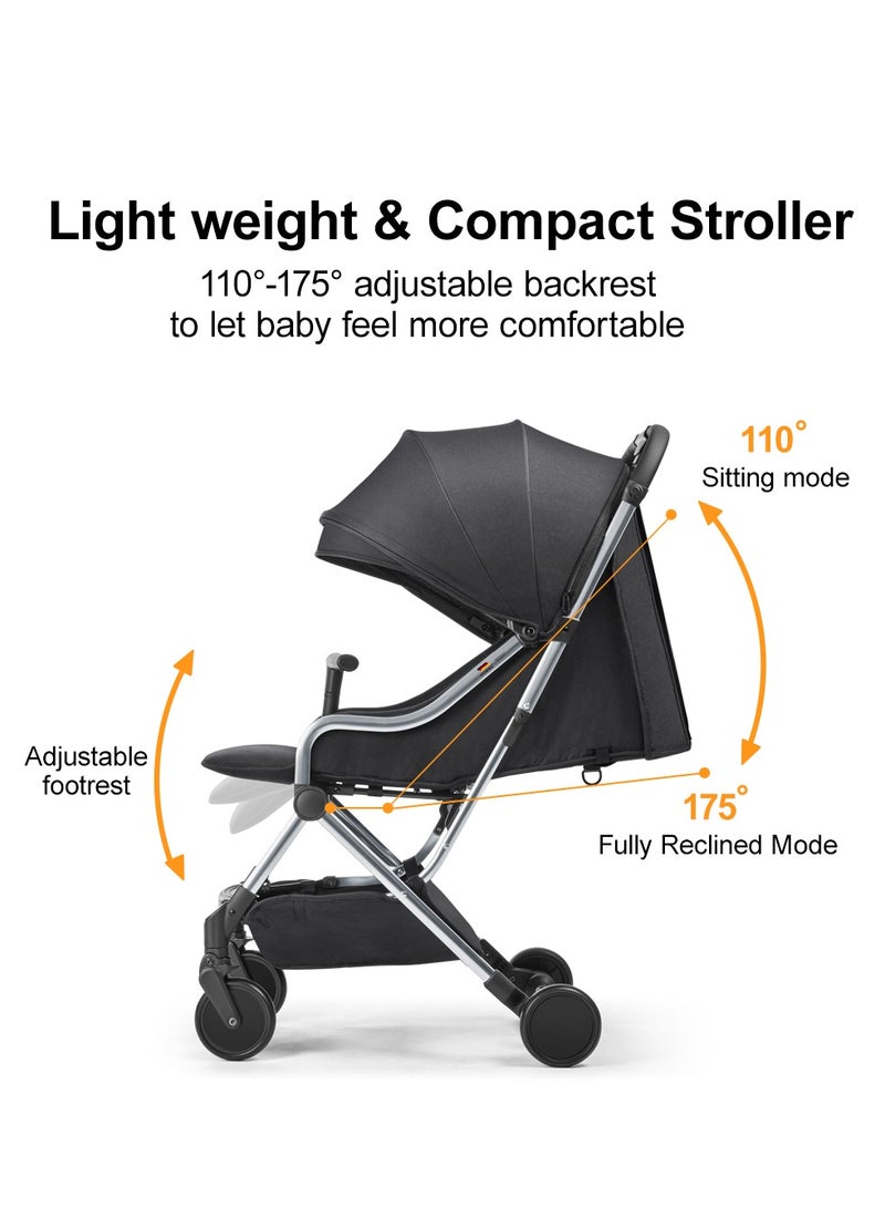 GOKKE Compact Baby Stroller with  5 Point Safety Harness, Adjustable Handlebar, Suitable for Air Travel, 0-36 Months, Black - C102ABL - Image 4