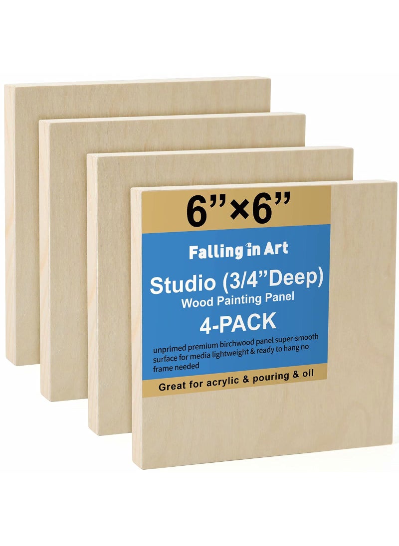 Falling In art Falling in Art Unfinished Birch Wood Canvas Panels Kit Falling in Art 4 Pack of 6x6 Studio 34 Deep Cradle Boards for Pouring Art Crafts Painting and More 