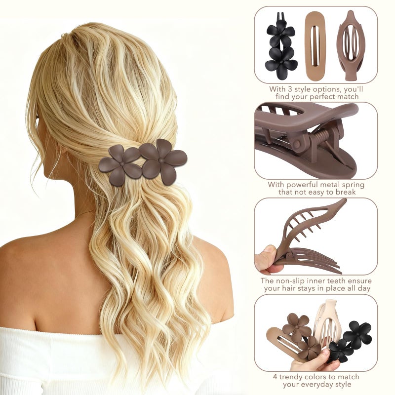 USDNICE 12 PCS Flat Hair Clips - 3 Styles Matte Flat Claw Clips Set Duckbill Barrettes for Women, No-Slip Strong Hold for Thin and Thick Hair, Hair Accessories for Girls Gift (Brown) - Image 4