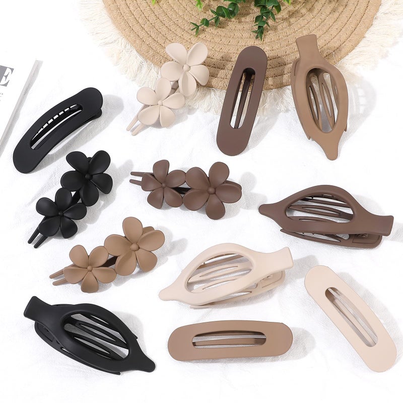USDNICE 12 PCS Flat Hair Clips - 3 Styles Matte Flat Claw Clips Set Duckbill Barrettes for Women, No-Slip Strong Hold for Thin and Thick Hair, Hair Accessories for Girls Gift (Brown) - Image 2