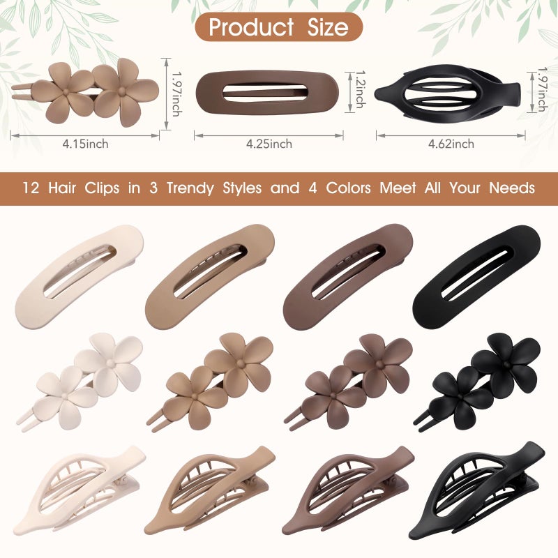 USDNICE 12 PCS Flat Hair Clips - 3 Styles Matte Flat Claw Clips Set Duckbill Barrettes for Women, No-Slip Strong Hold for Thin and Thick Hair, Hair Accessories for Girls Gift (Brown) - Image 3