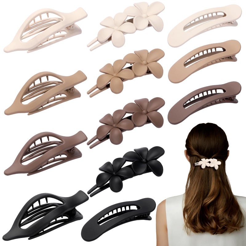 USDNICE 12 PCS Flat Hair Clips - 3 Styles Matte Flat Claw Clips Set Duckbill Barrettes for Women, No-Slip Strong Hold for Thin and Thick Hair, Hair Accessories for Girls Gift (Brown) - Image 1