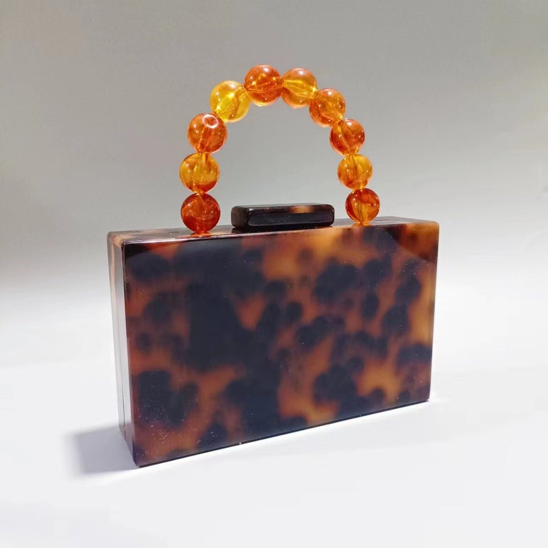 Elegant Ladies New Fashion Pearlescent Acrylic Evening Clutch Beaded Wristlet Bridal Purse Amber