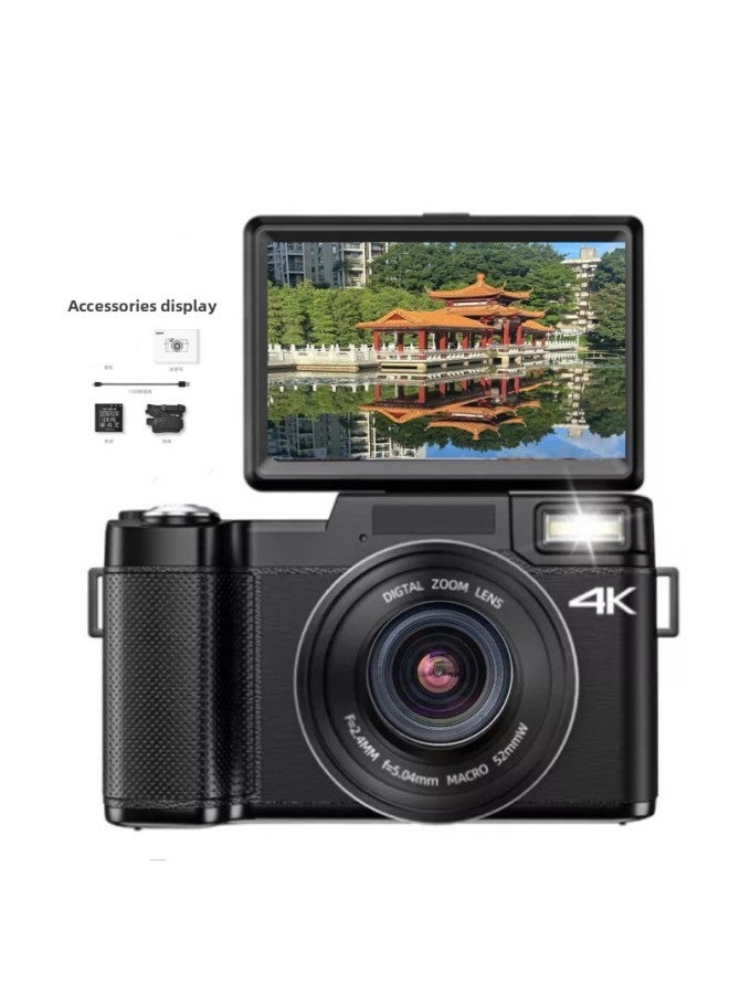 Generic 4K E-commerce English Digital Camera Video Camera 48M Full HD With Flip HD Screen R2P-Body Color:Black Standard English Version -4K Battery  - Image 1